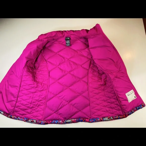 North Face 550 Goose Down Foral Puffer Big Girls Winter Coat Jacket Size XL /18 - Picture 2 of 14